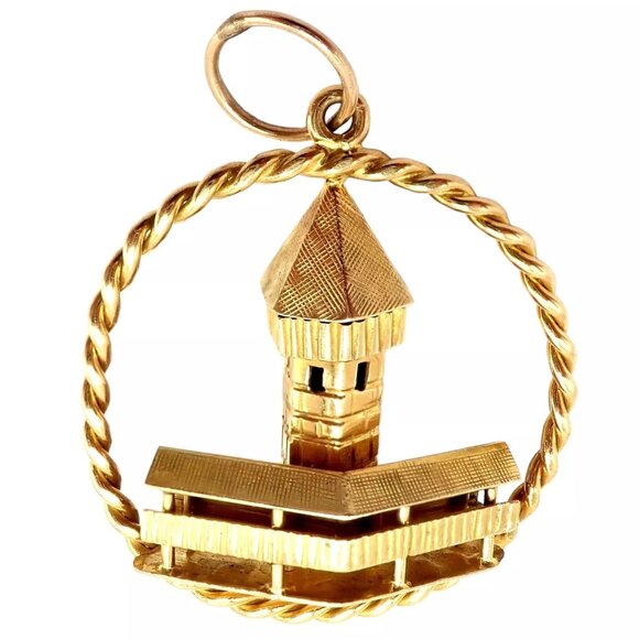 Rare! Vintage Gubelin 18k Yellow Gold Tower Charm Pendant - Picture 9 of 11